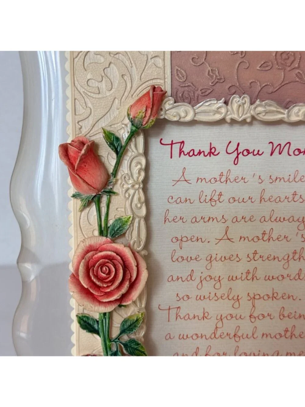 Thank You Mom Musical Frame Inspiration Rose Floral VTG Wind Beneath My Wings